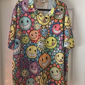 Hardaddy 3XL Black Smiley Face Short Sleeve Button Down Weight Loss Cleanout